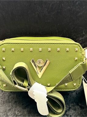 Valentino Orlandi Vegan Leather Lime Studded Crossbody Camera Bag